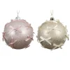 Kerstbal 8 cm roze zit strik