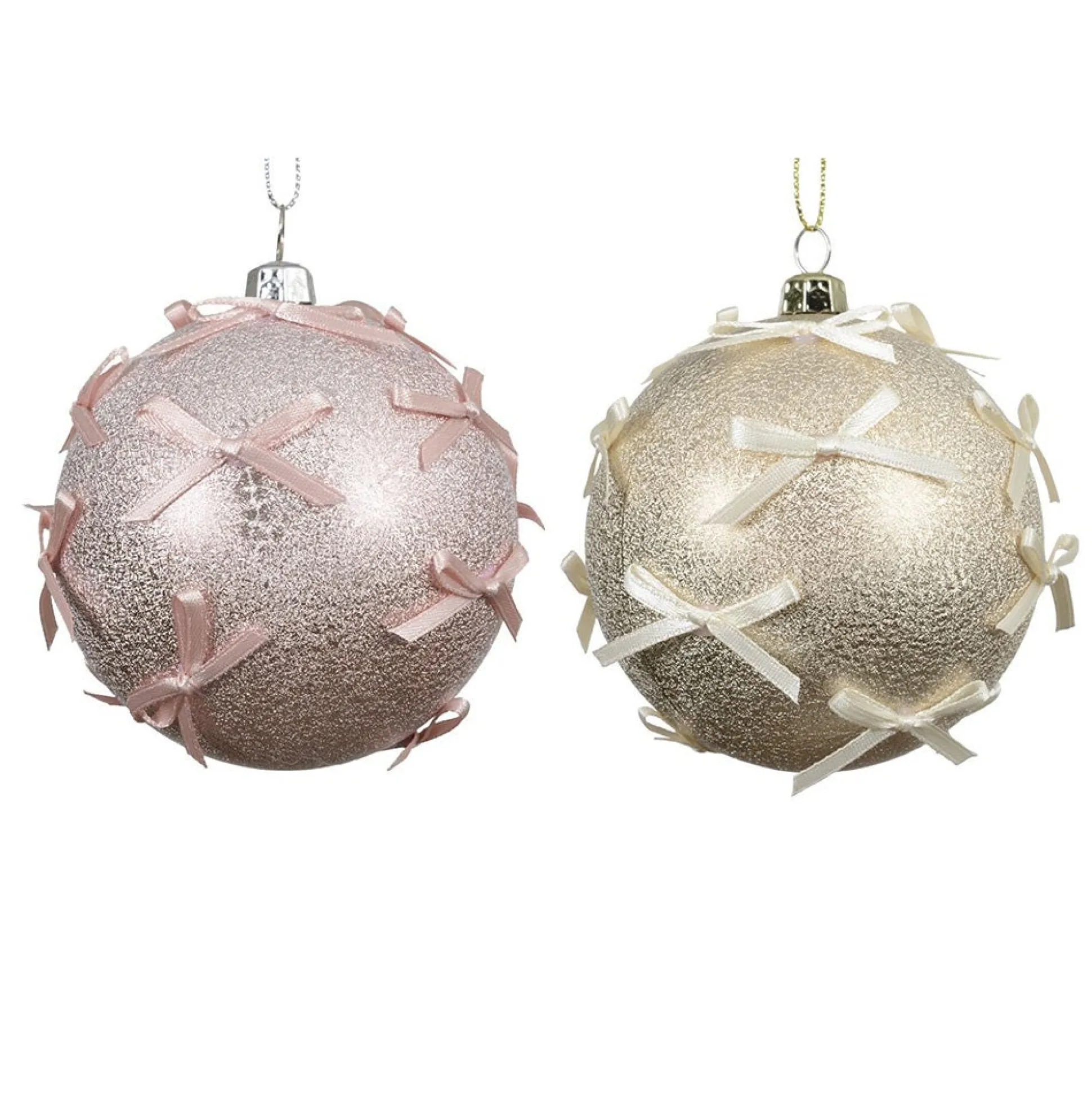 Kerstbal 8 cm roze zit strik