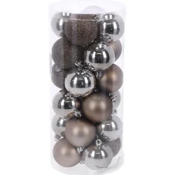 Kerstbal 4cm mix koker 24st taupe