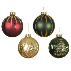 Kerstbal glas 8 cm groen rood goud