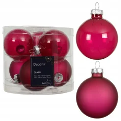 Kerstbal glas glans mat festive pink 6 cm 6st.