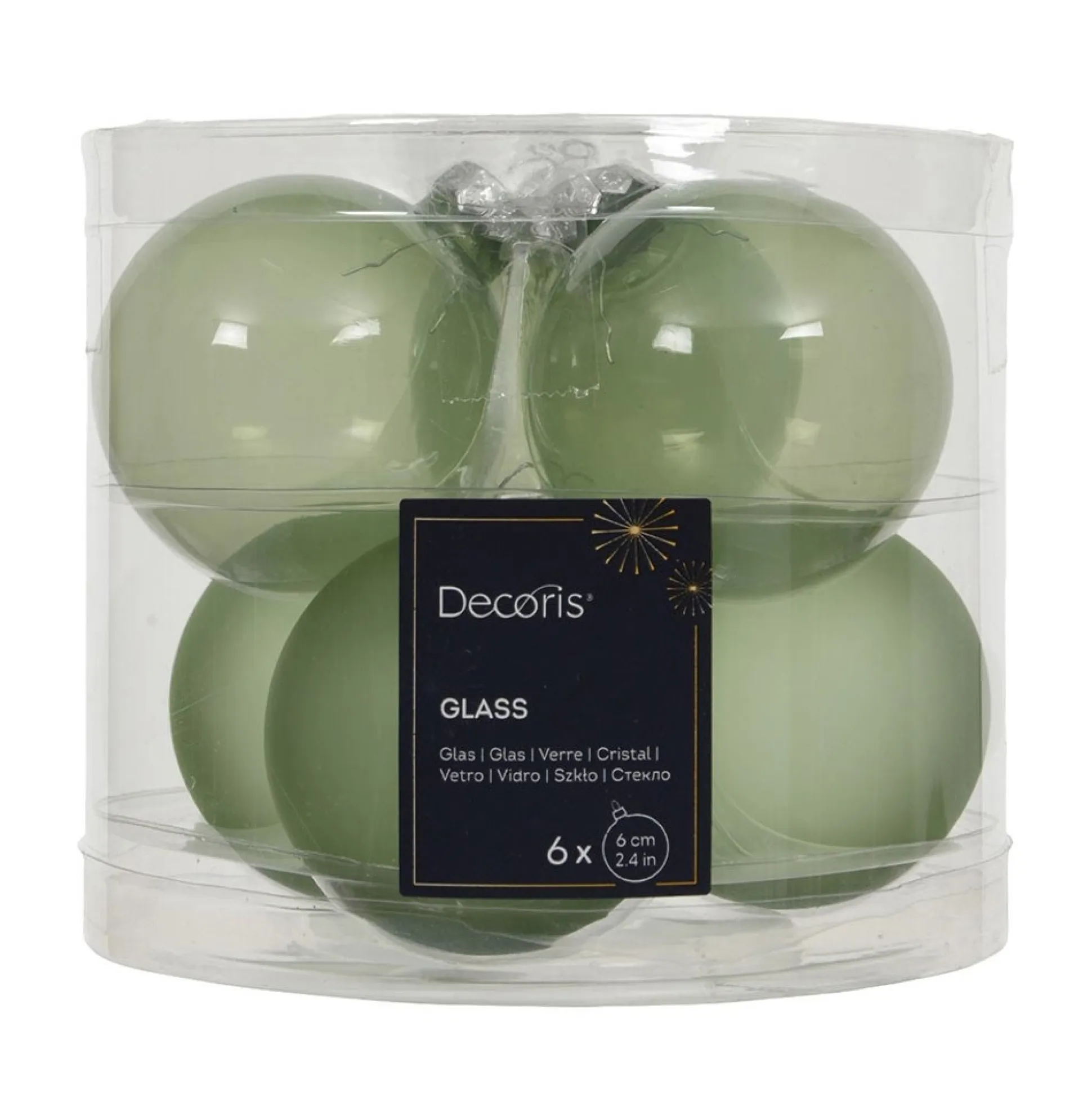 Kerstbal glas glans mat matcha 6 cm 6st.