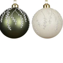 Kerstbal glas groen wit 10 cm