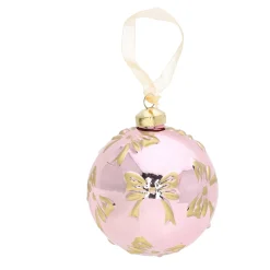 Kerstbal glas roze strikjes 10 cm