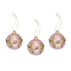 Kerstbal glas strik roze 8 cm 3st.