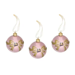 Kerstbal glas strik roze 8 cm 3st.