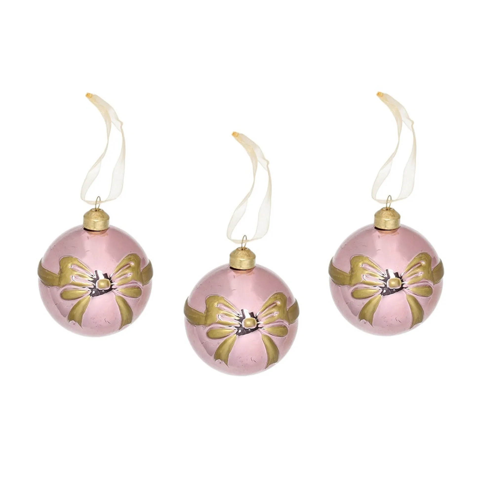 Kerstbal glas strik roze 8 cm 3st.