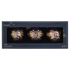 Kerstbal glas strik roze 8 cm 3st.