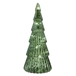 Kerstboom groen glas 21 cm met LED-lampjes