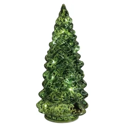 Kerstboom groen glas 19 cm met LED-lampjes