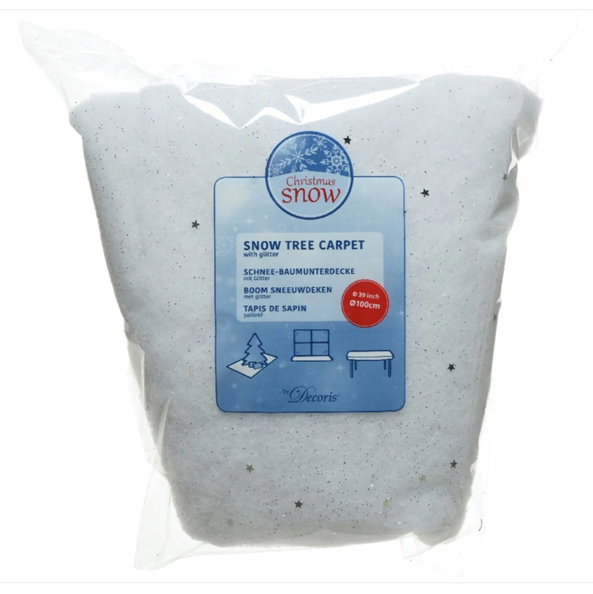 Kerstboomdeken sneeuw met glitter 100 cm