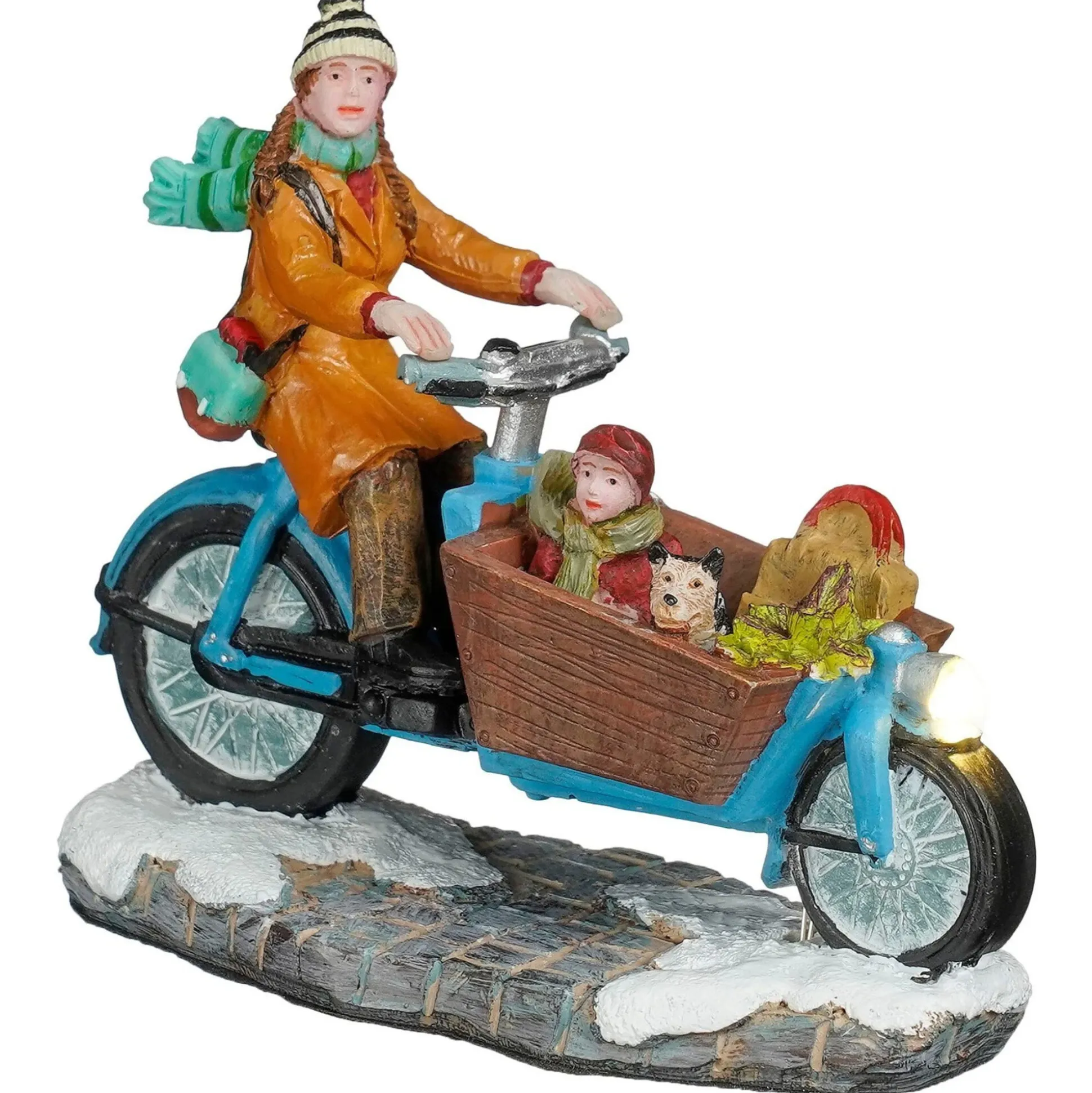 Kerstdorp Bakfiets blauw 9x4x8cm