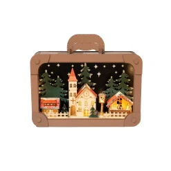Kerstdorp hout koffer 35x29cm