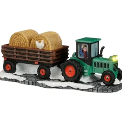 Kerstdorp Tractor met strokar 20x8x6cm