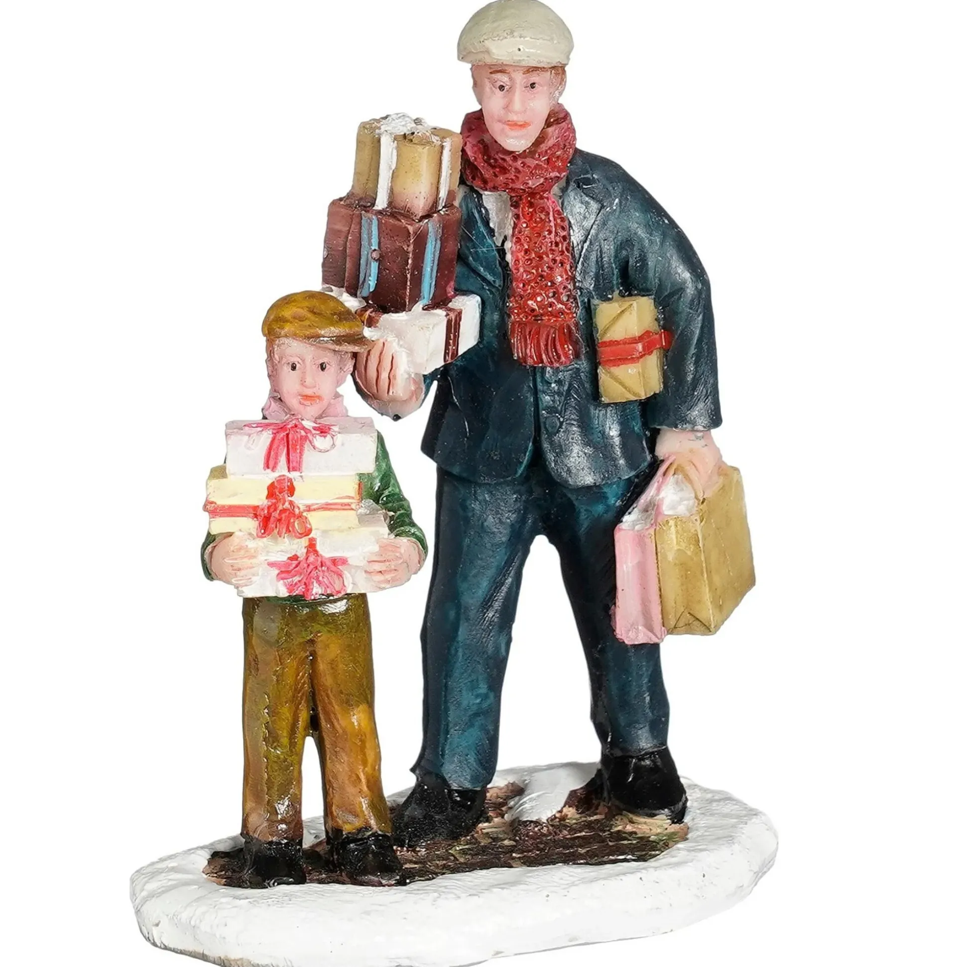 Kerstdorp vader met zoon 5x3x7cm