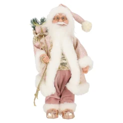 Kerstman 30cm luxe roze