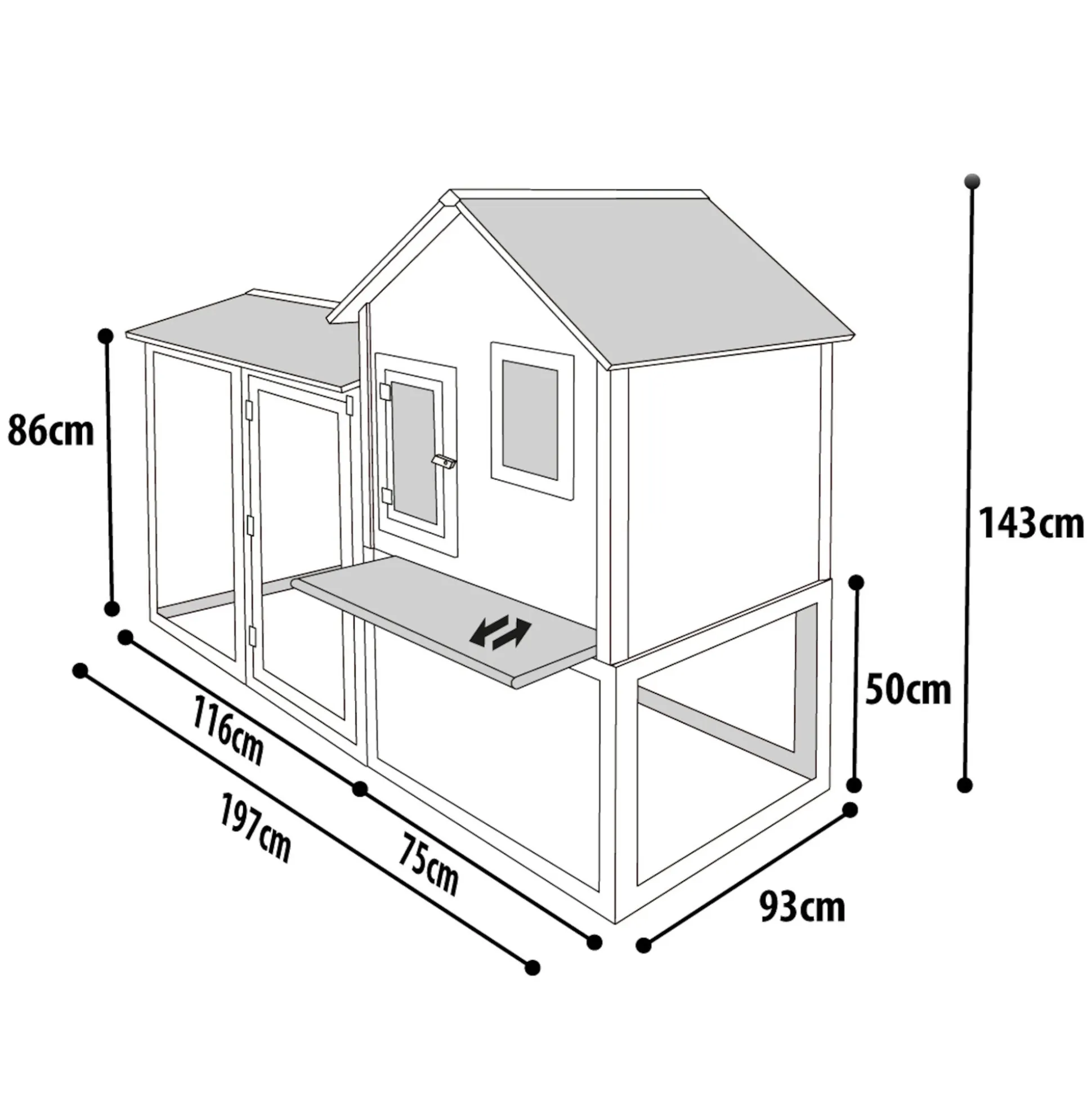 Kippenhok met ren Calimero Cottage 197 x 93 x 143 cm