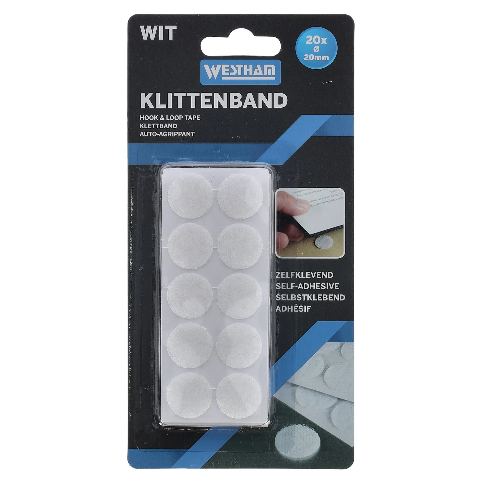 Klittenband plak rondjes 20st wit