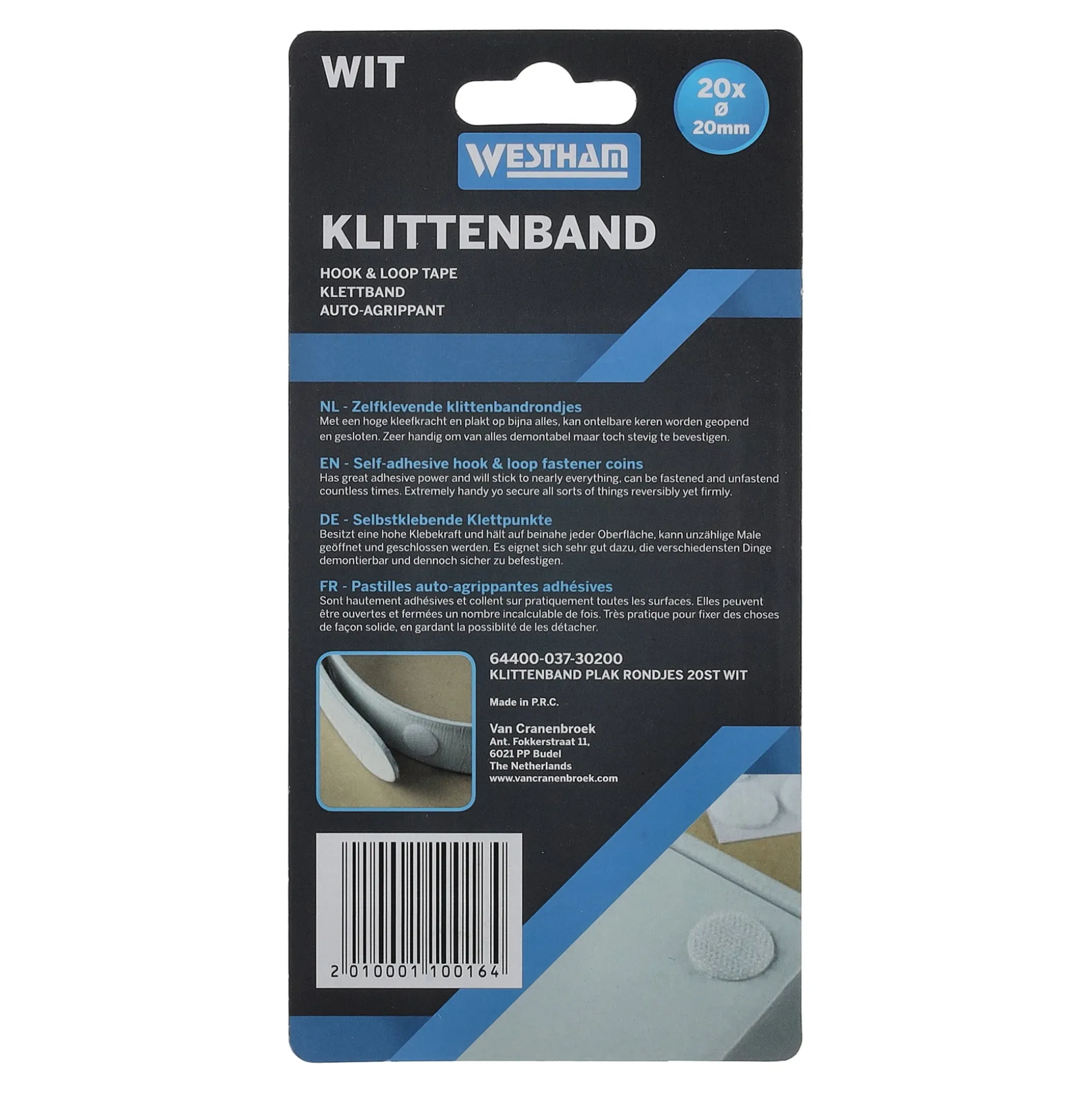 Klittenband plak rondjes 20st wit