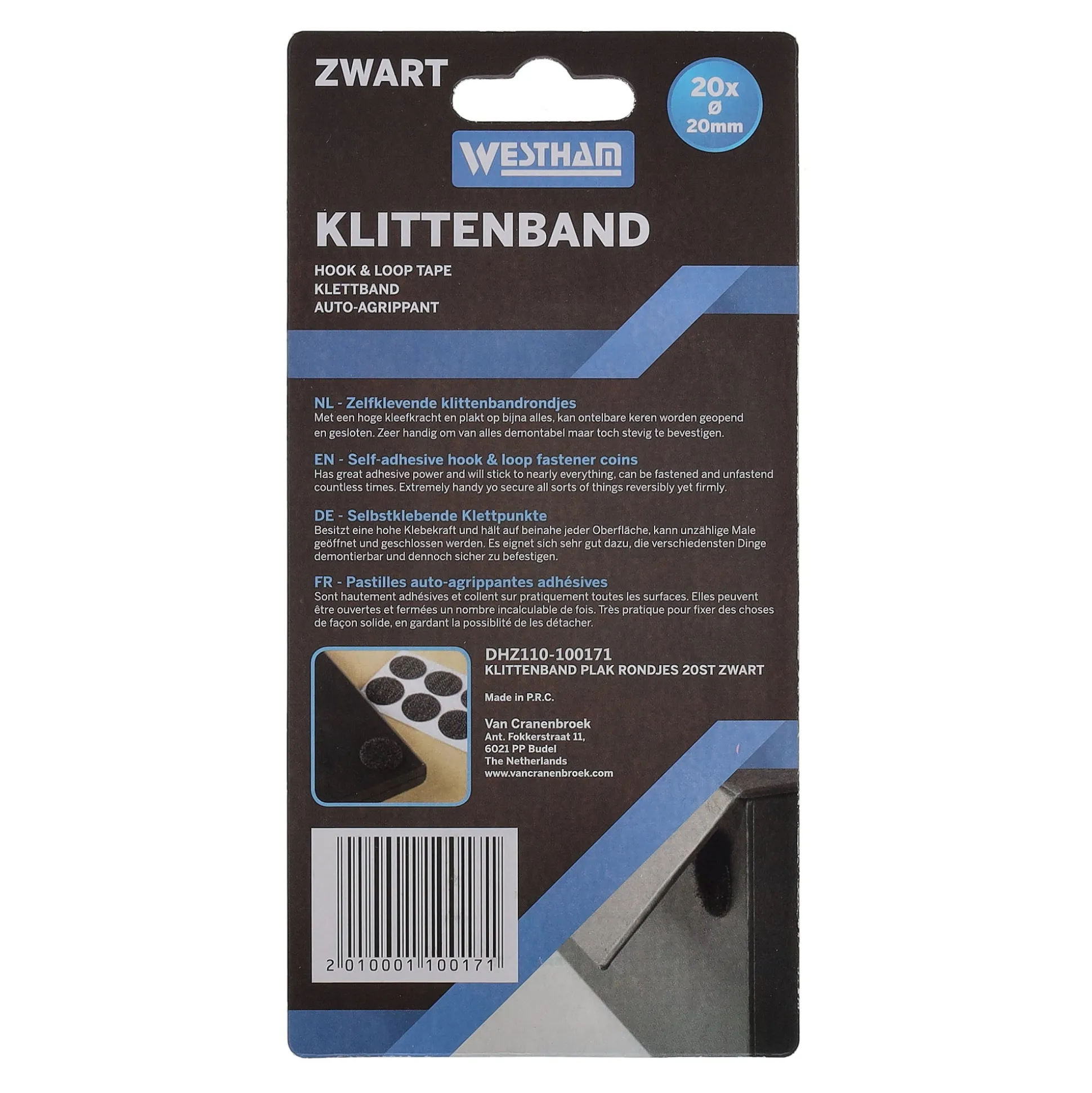 Klittenband plak rondjes 20st zwart