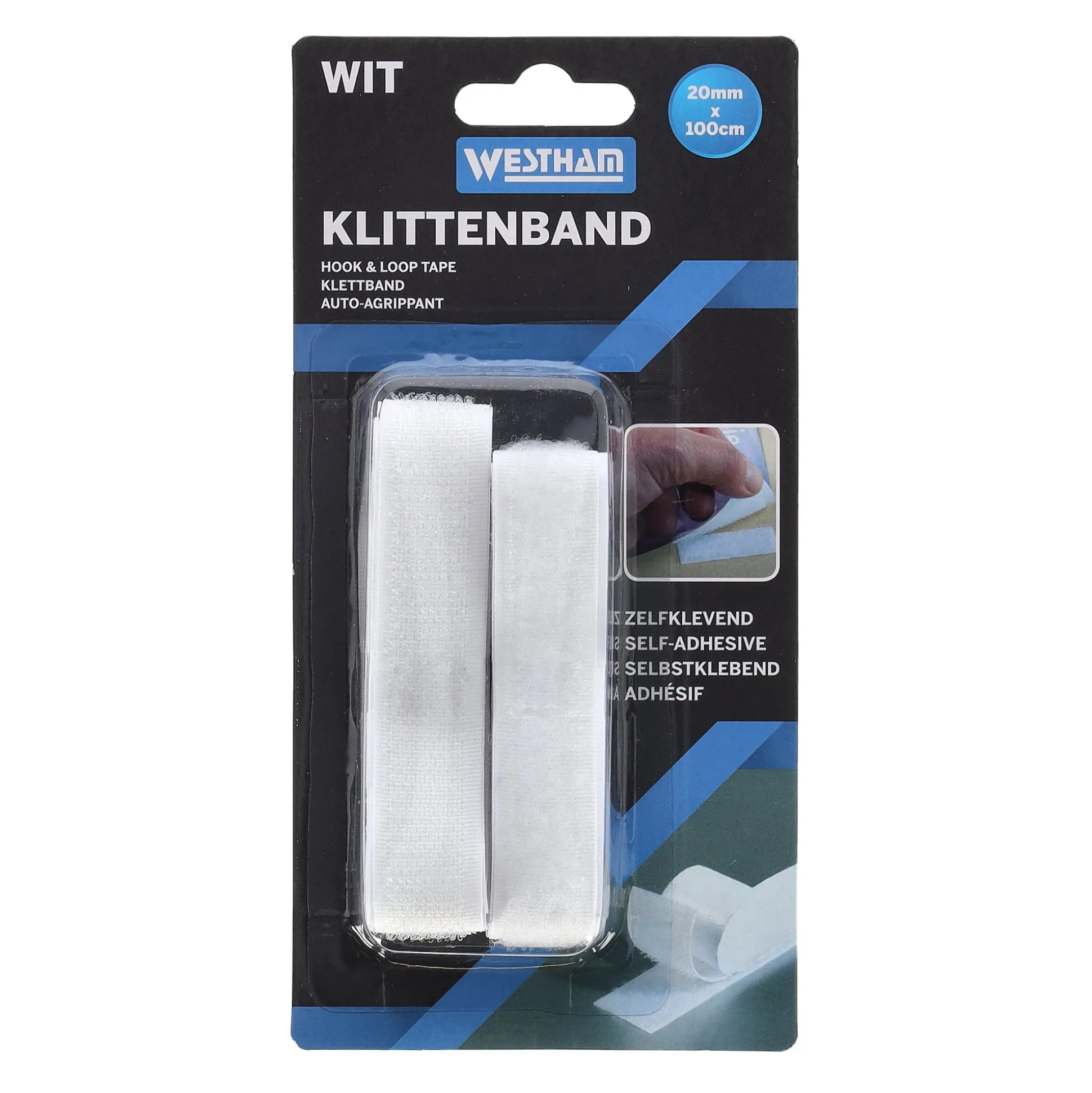 Klittenband plak 20x1000mm wit