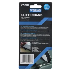 Klittenband plak 20x1000mm zwart