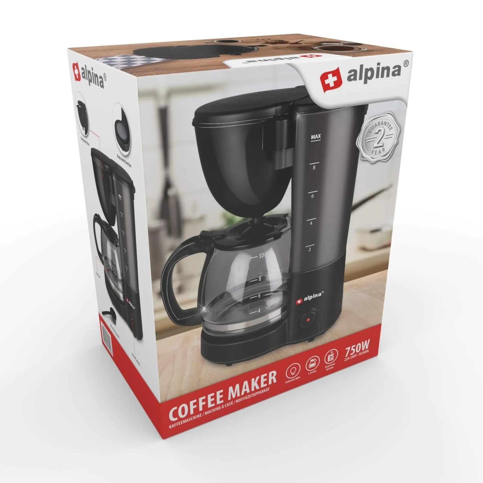 Koffiezetapparaat zwart 1,25L 750W