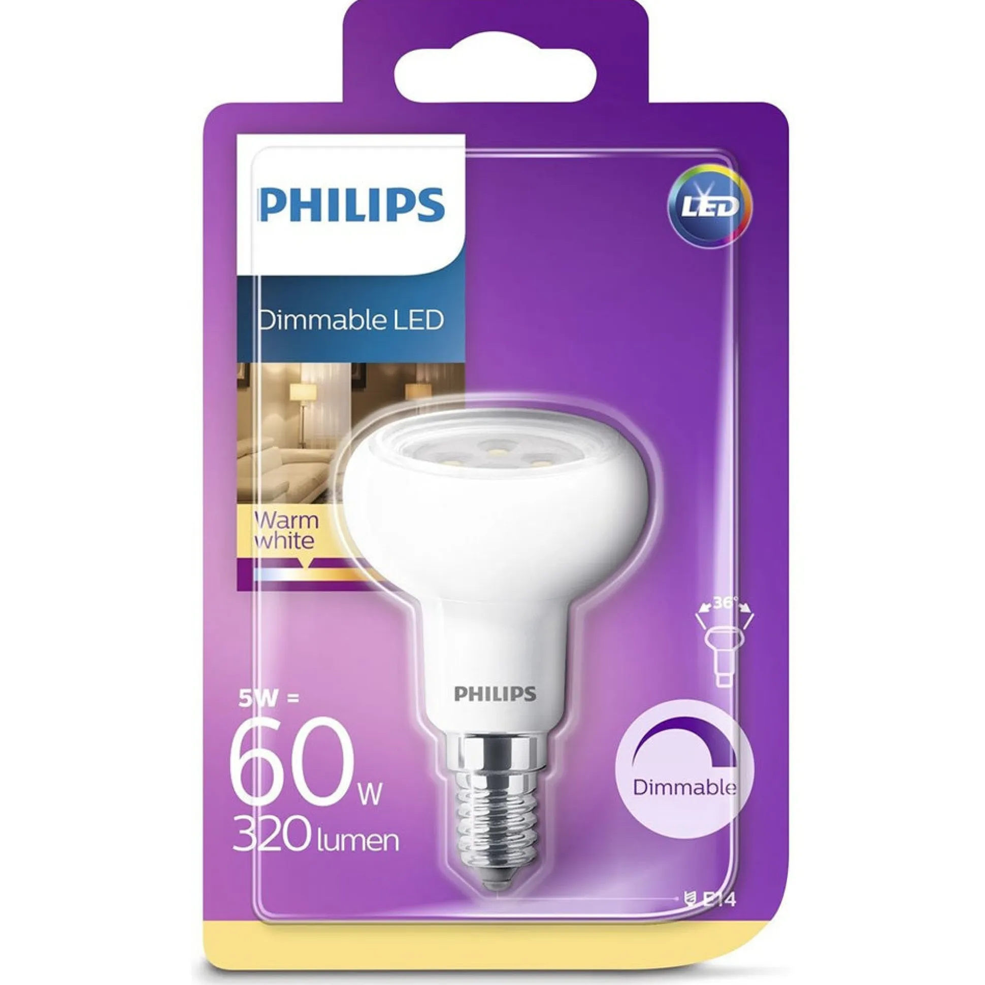 Lamp LED spot dimbaar 60W E14 Philips
