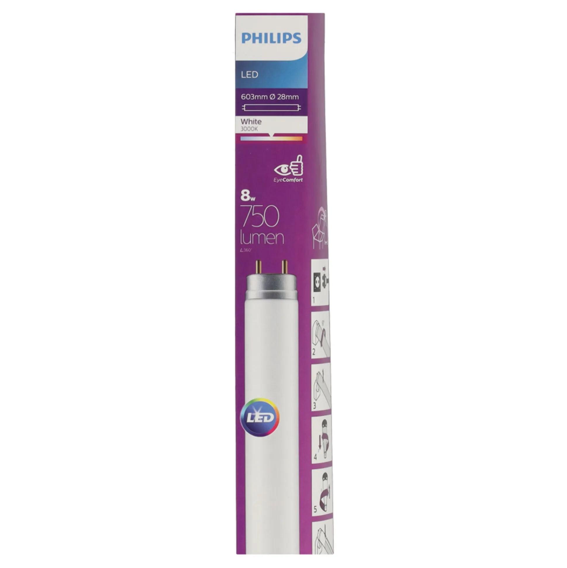 Lamp LED T8 600mm 8W wh Philips