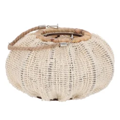 Lantaarn katoen met glas wit 28 x 24 x 16 cm