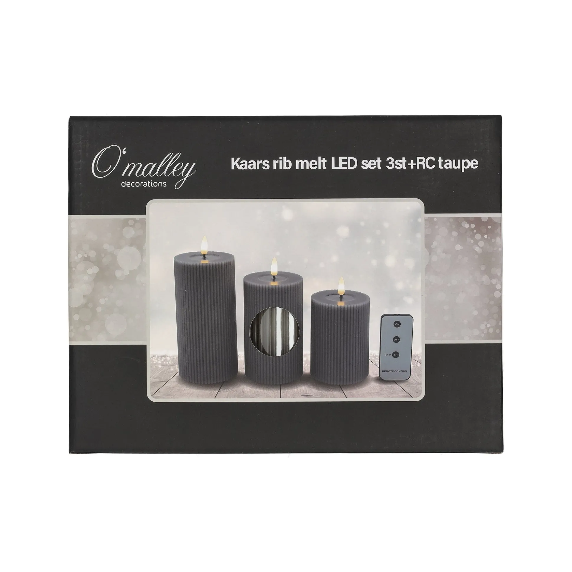 LED Kaars rib melt 3st taupe