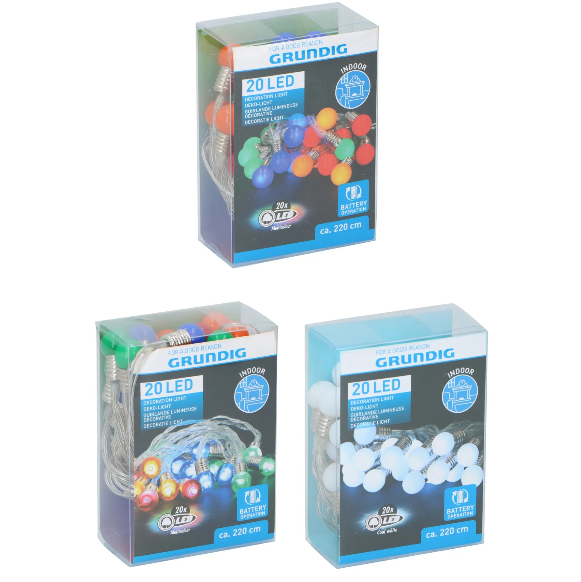 Lichtsnoer LED 20 ledlampjes 220 cm assorti Grundig