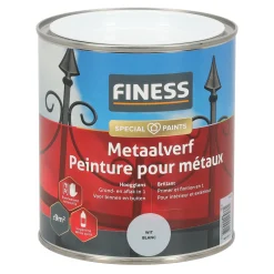 Metaalverf hoogglans wit 9010 750ml Finess