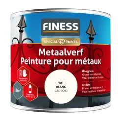 Metaalverf hoogglans wit 9010 250ml Finess