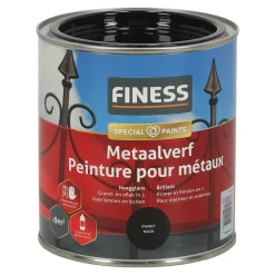 Metaalverf hoogglans zwart 750ml Finess