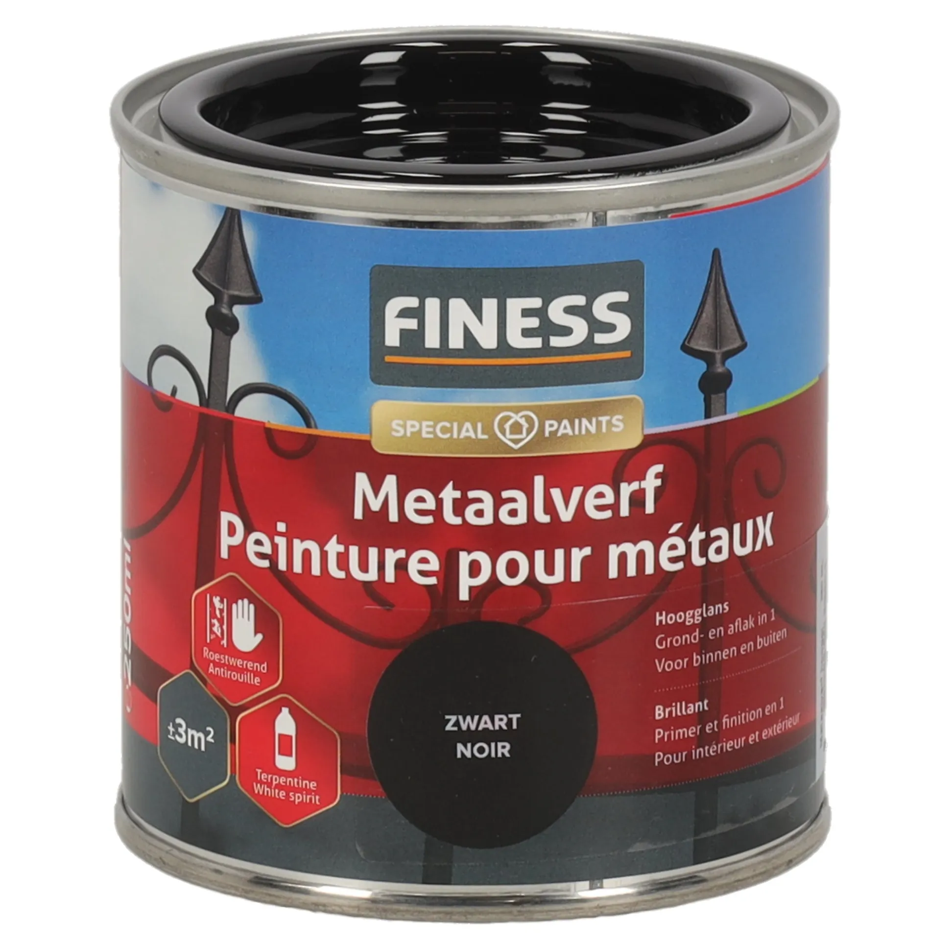 Metaalverf hoogglans zwart 9005 250 Finess