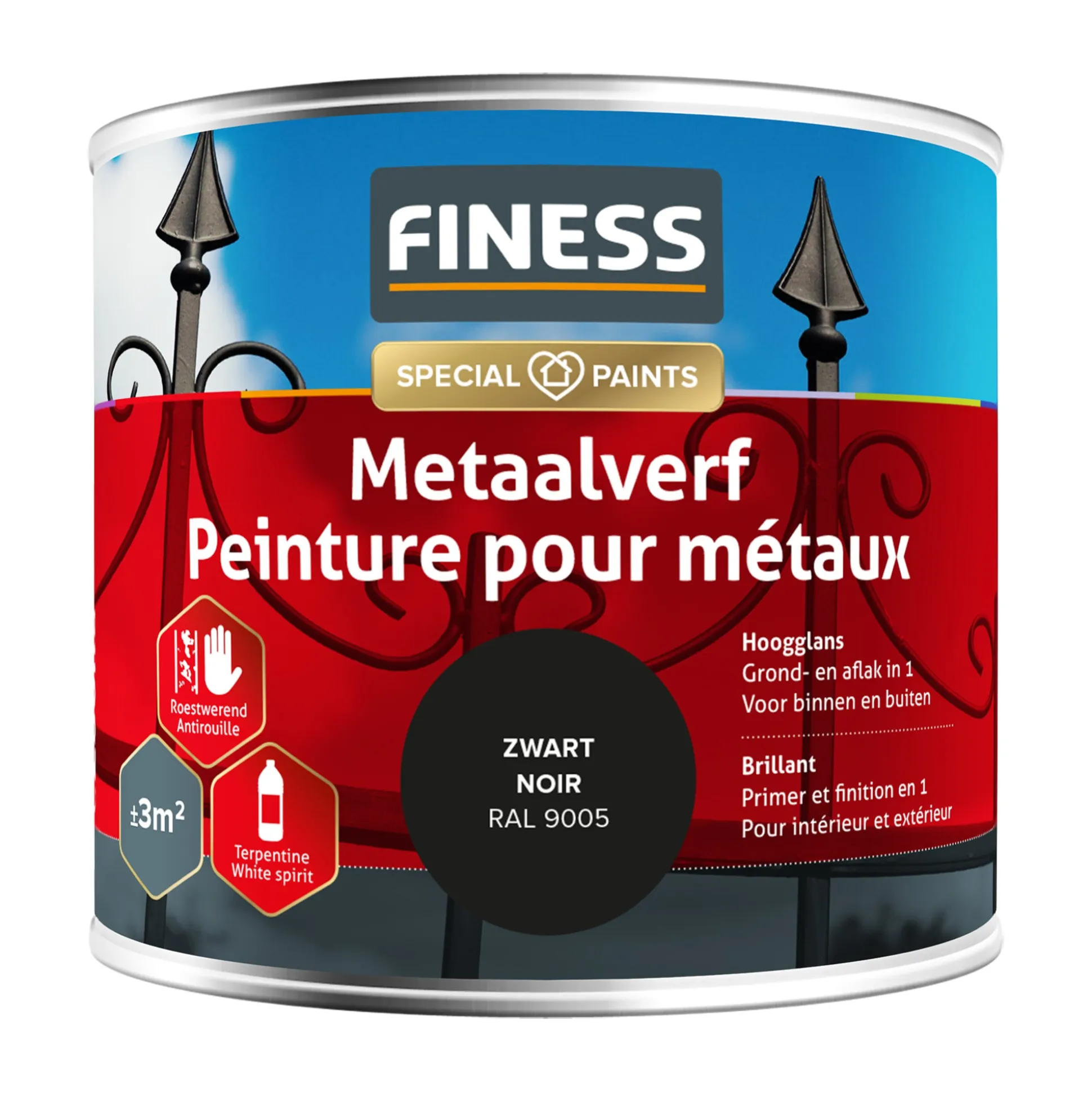 Metaalverf hoogglans zwart 9005 250 Finess