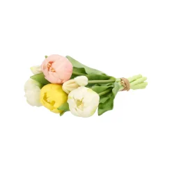 Pompoentulp real touch 7st 30 cm geel roze mix