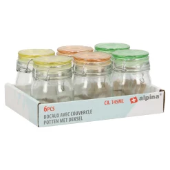 Pot glas + deksel gekleurd 6st Alpina