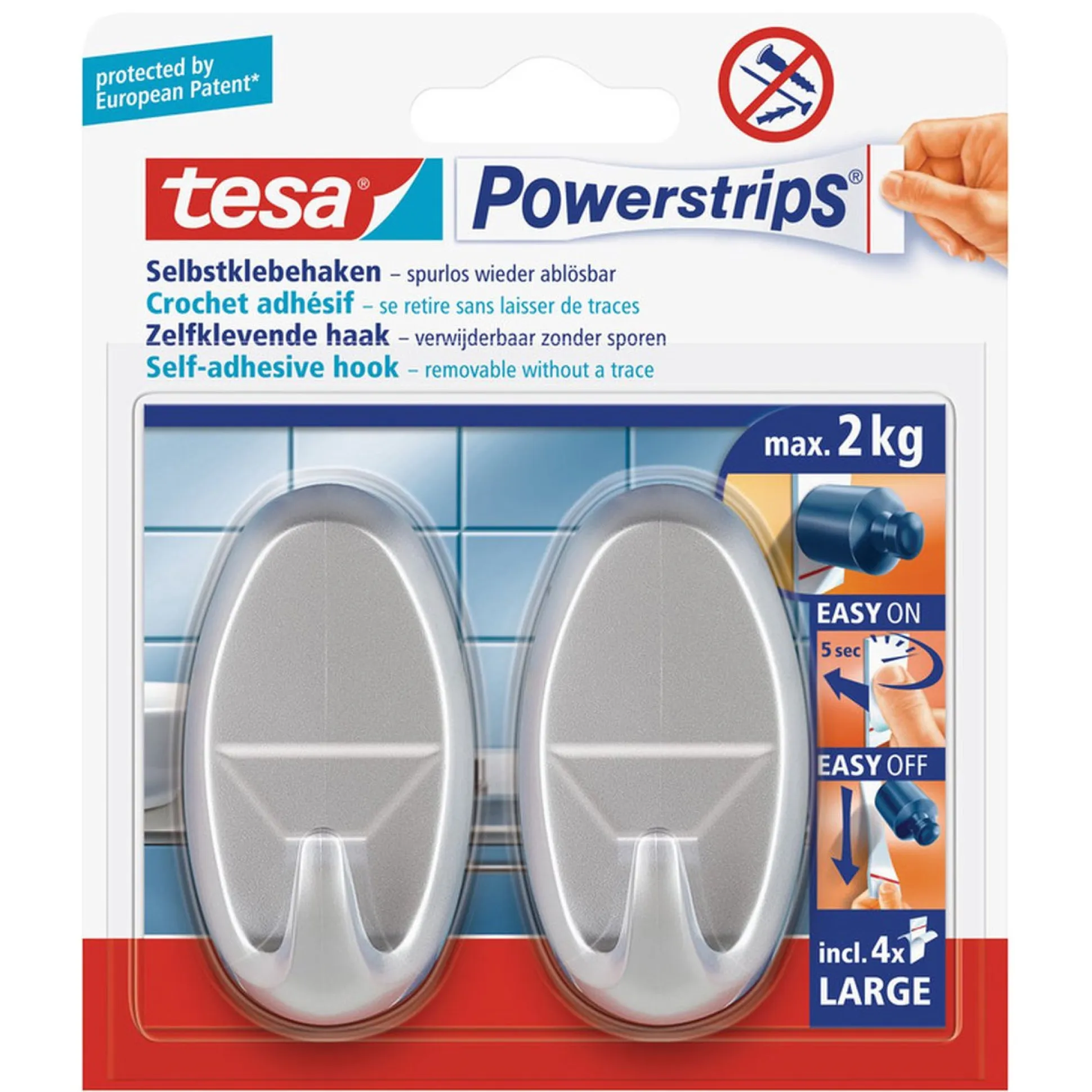 Powerstrips haak L ovaal chroom