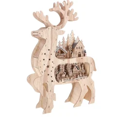 Rendier kersthuis hout 67 cm 10 LED