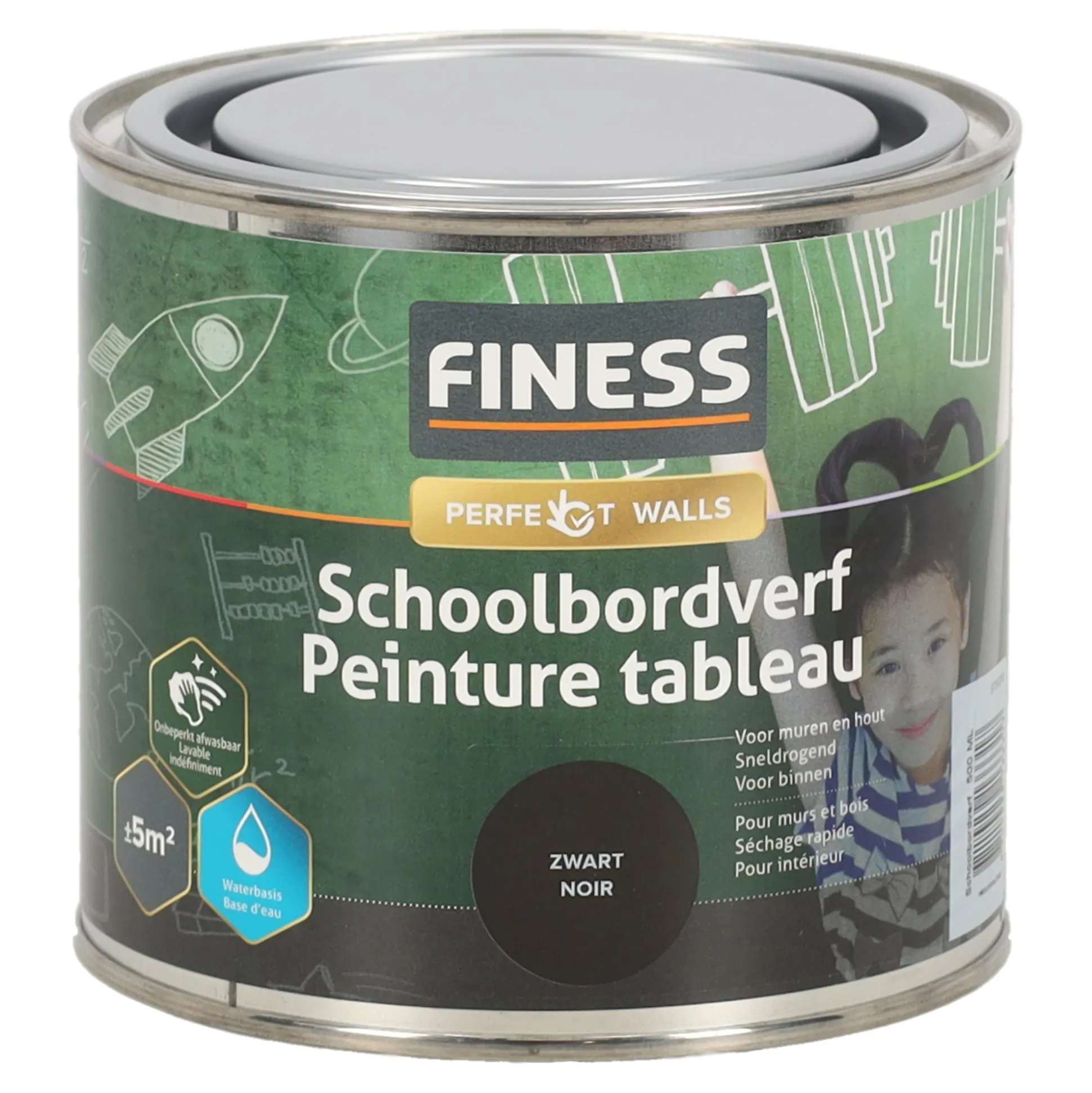 Schoolbordverf zwart 1428 500ml Finess
