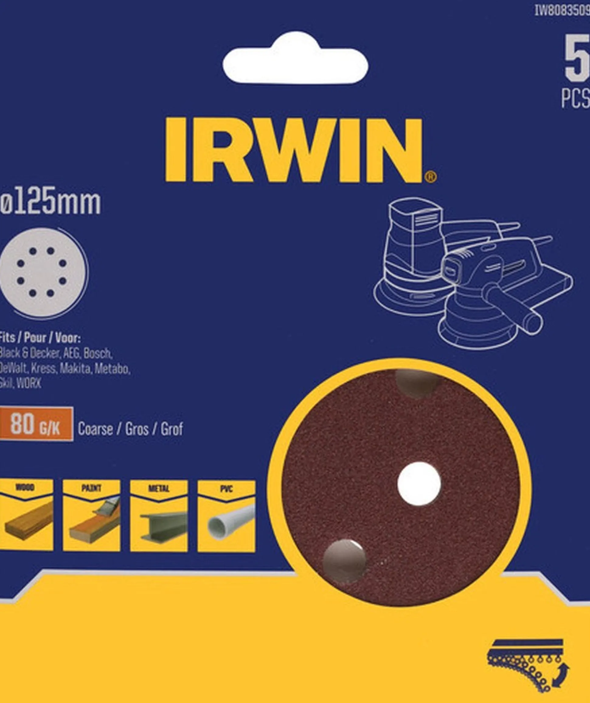 Schuurschijf Ø125mm K80 5st. Irwin