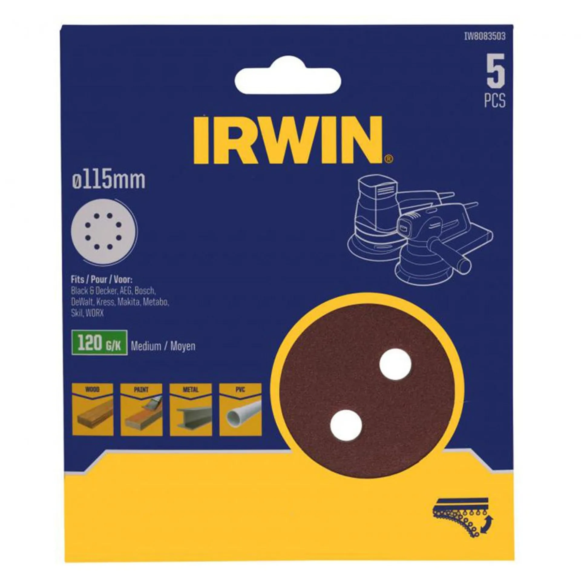 Schuurschijf Ø115mm K120 5st. Irwin
