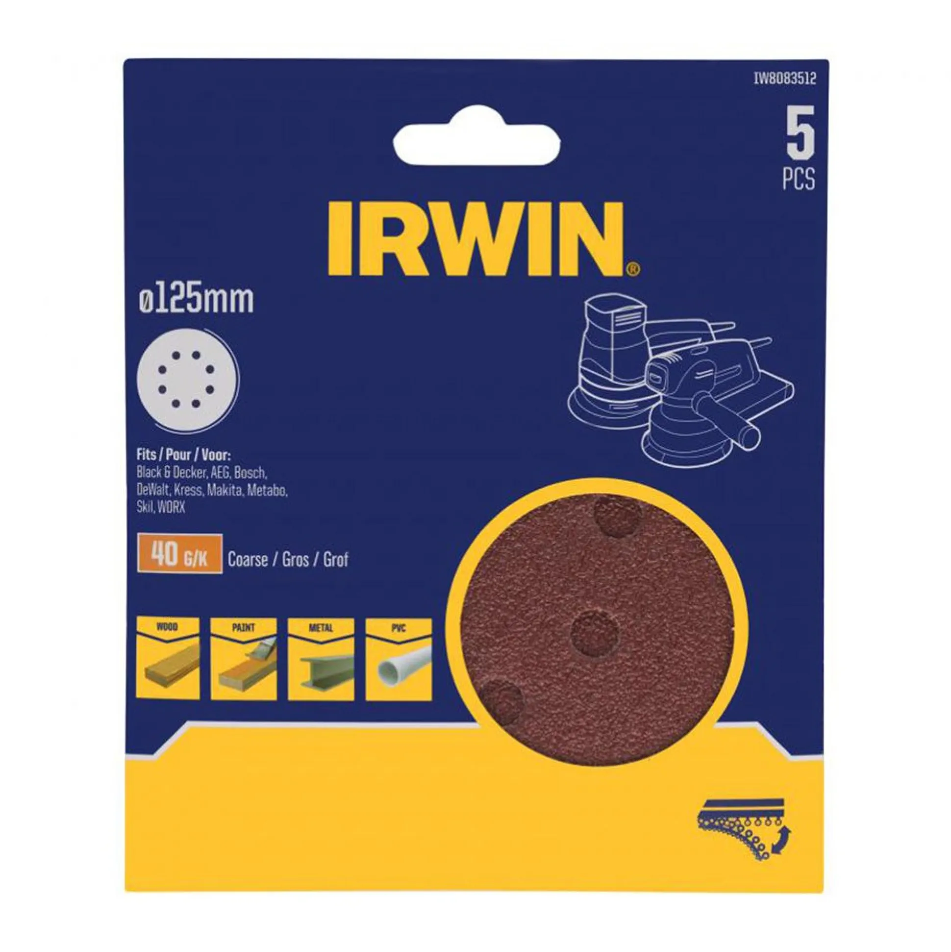 Schuurschijf Ø125mm K40 5st. Irwin