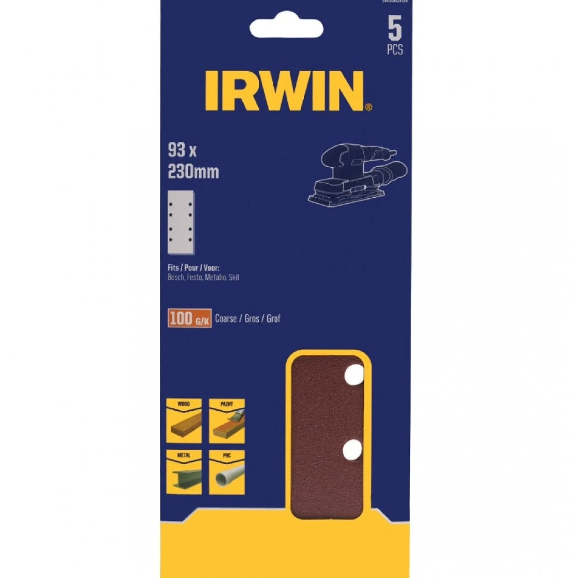 Schuurstrook 230 x 93 mm K100 5st. klem Irwin