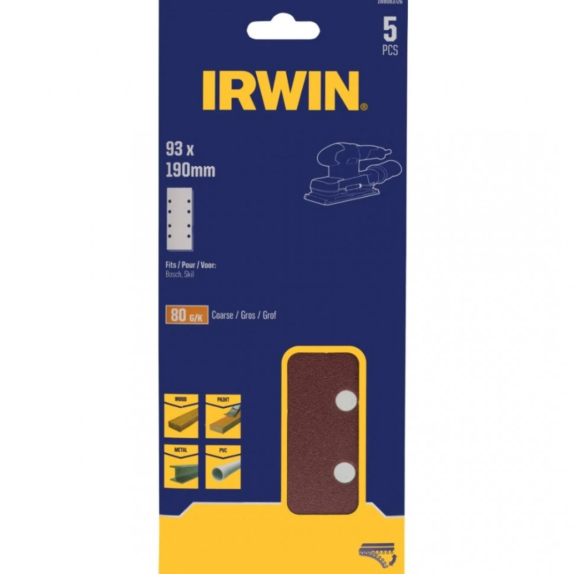 Schuurstrook 190 x 93 mm K80 5st. Irwin