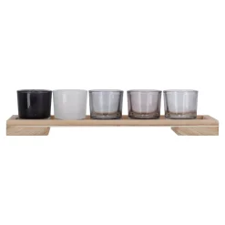Set theelichthouders met hout grijs