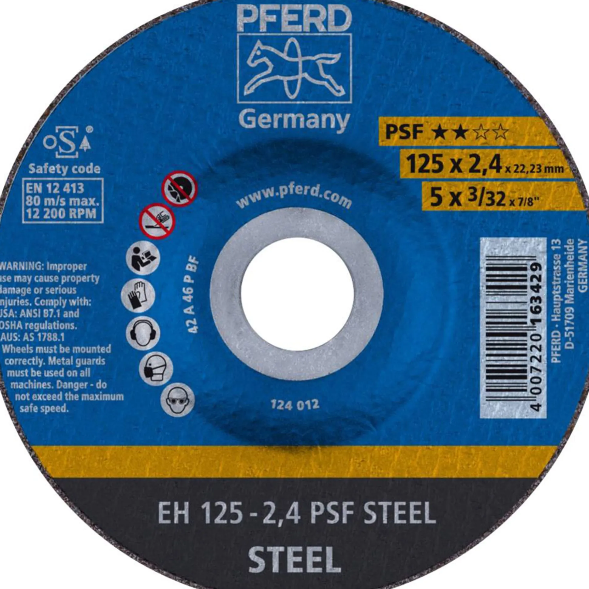 Slijpschijf EH125-2,4 PSF staal Pferd