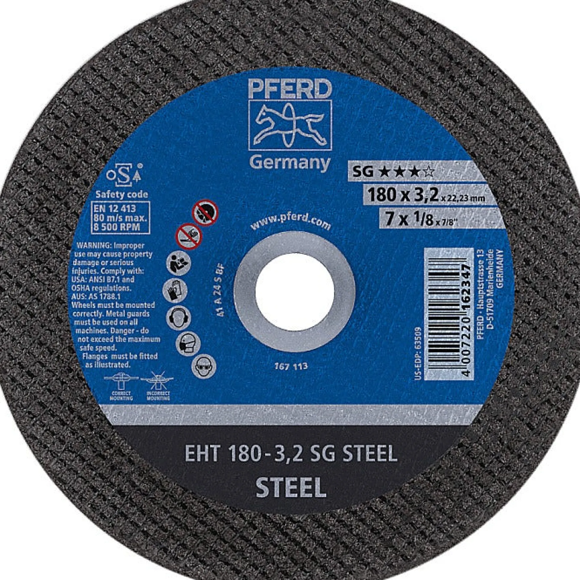 Slijpschijf EHT 180 x 3,2 mm SG staal Pferd
